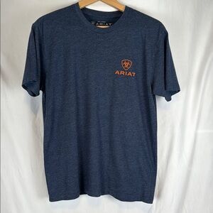 Men's Ariat Blue Short Sleeve Graphic Tee with Chest Logo and Back Design Medium